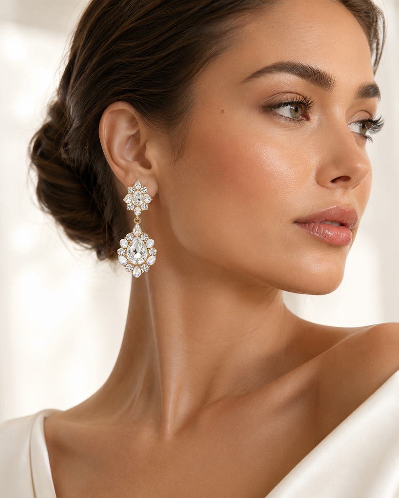 Opal Teardrop Crystal Earrings