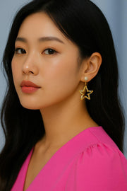 골드 스타 크리스탈 & 진주 드롭 이어링