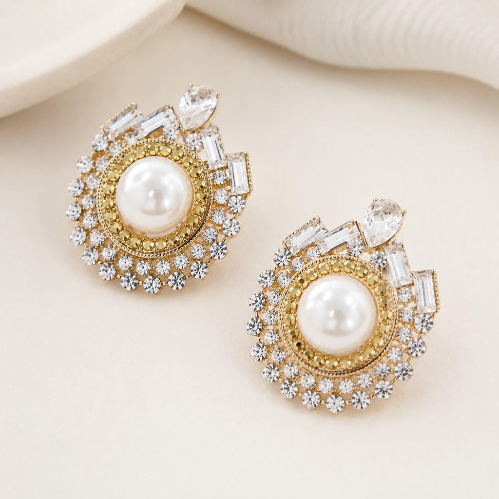 Pearl Czech Crystal Statement Bridal Earrings
