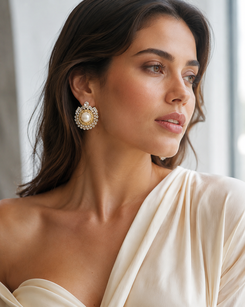 Pearl Czech Crystal Statement Bridal Earrings