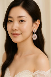 더블 플라워 드롭 귀걸이