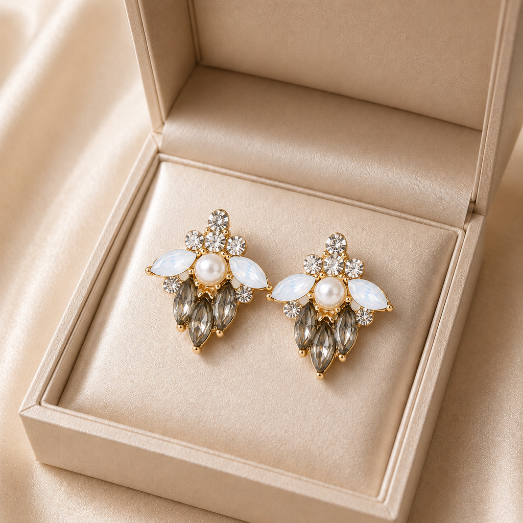 Moonlit Pearl Crystal Earrings