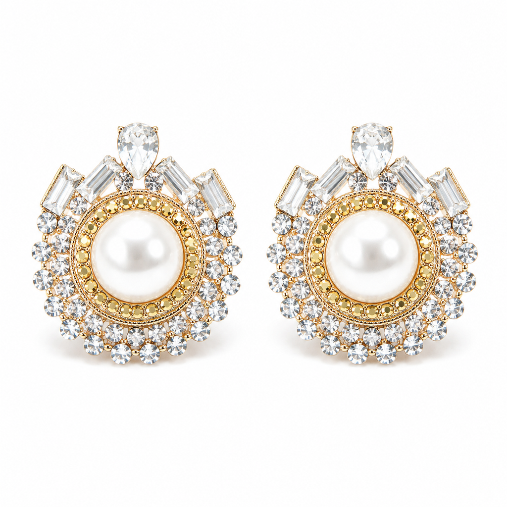 Pearl Czech Crystal Statement Bridal Earrings