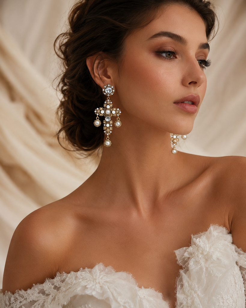 Vintage Floral Cross Earrings