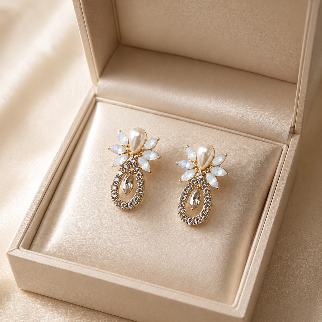 Something Blue Pearl Crystal Bridal Earrings